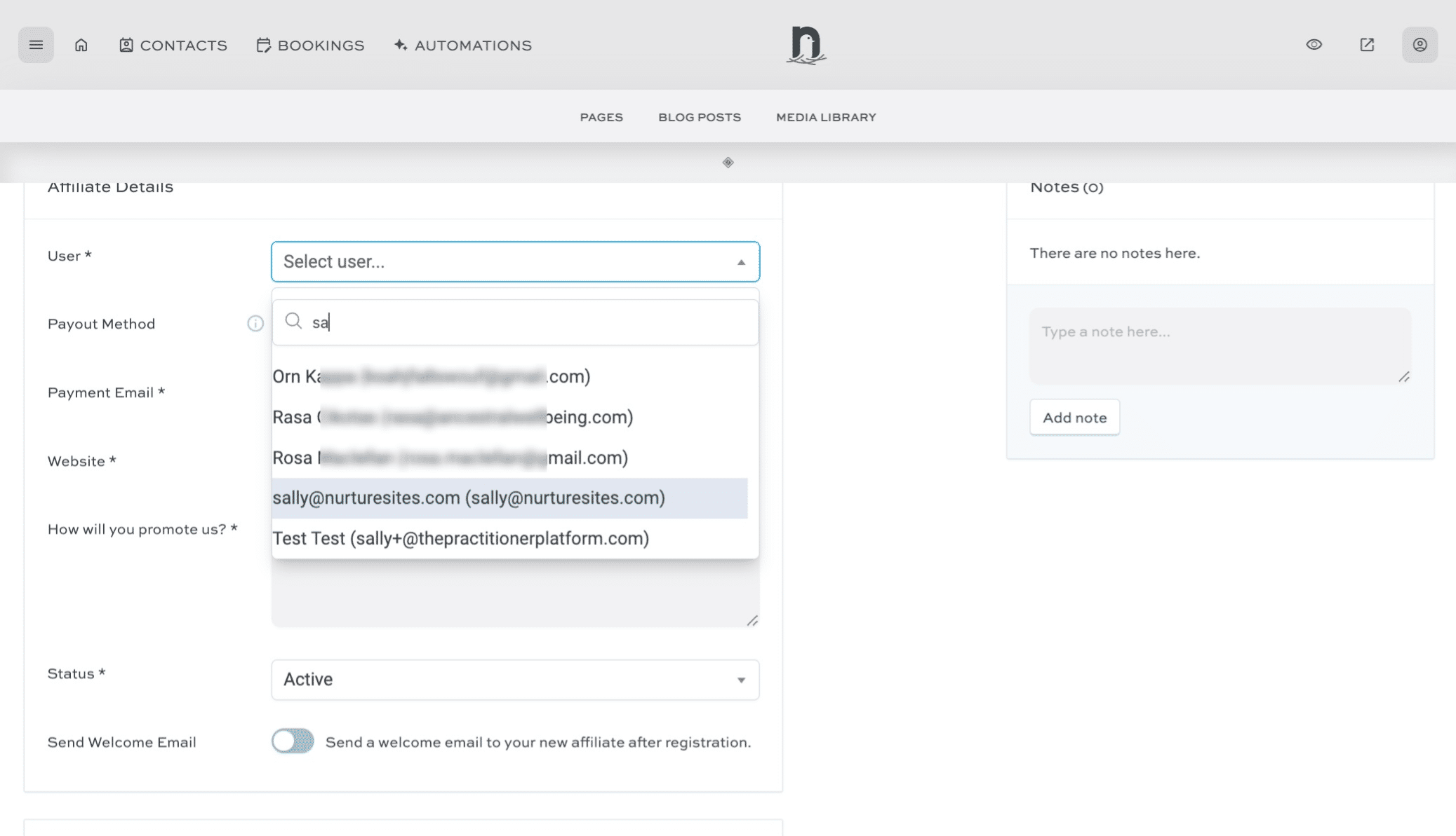 Select the user you want to make into an affiliate.