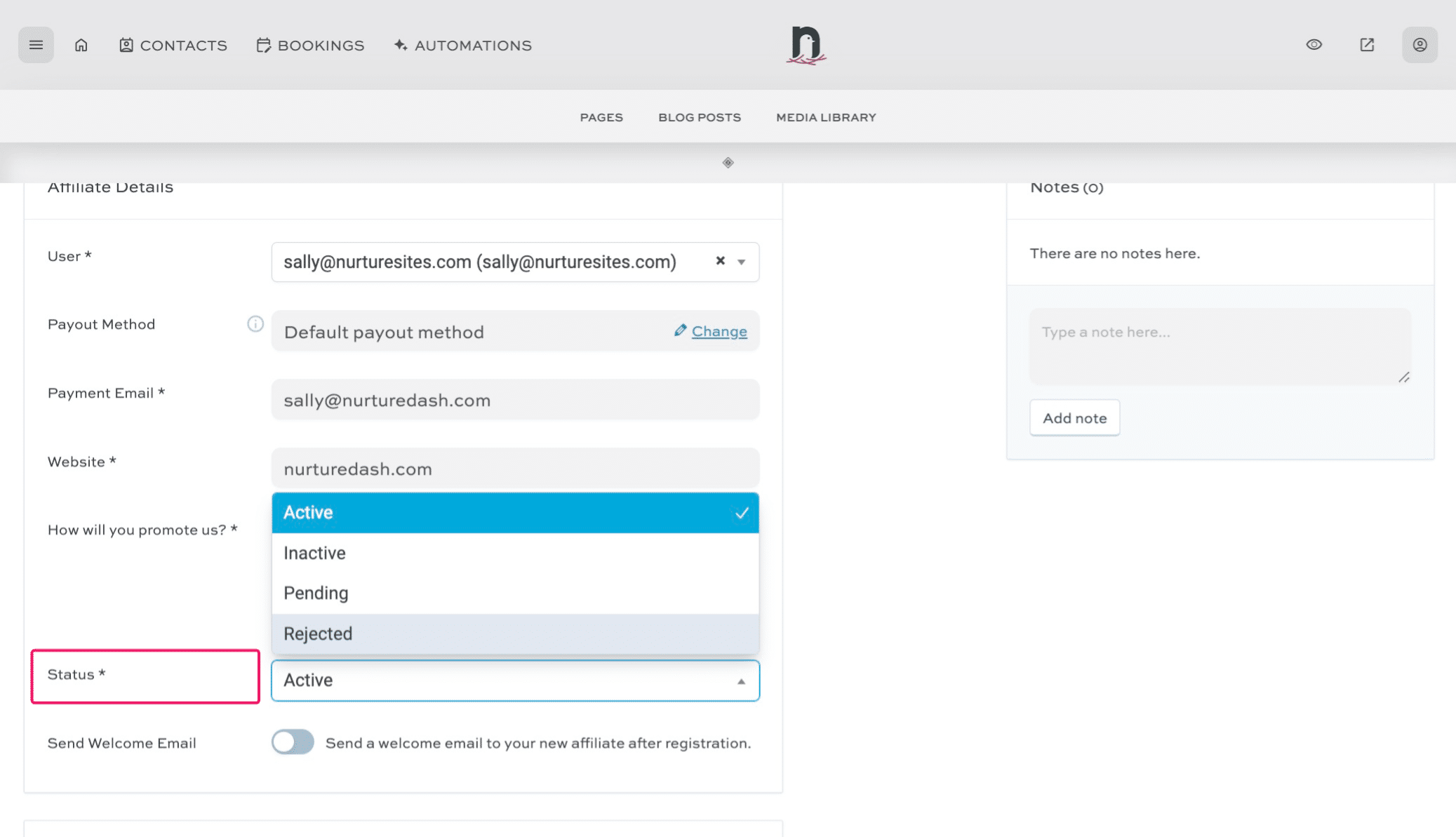 Change 'Status' to "Active"