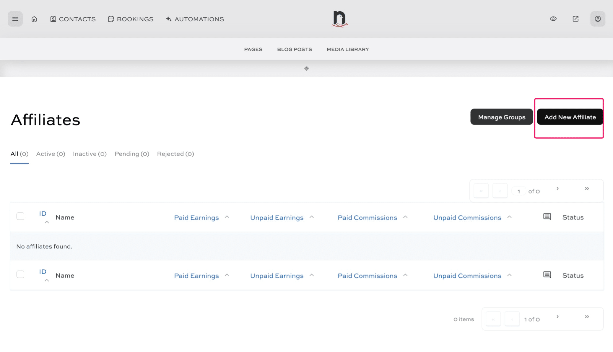 Click on "Add New Affiliate"