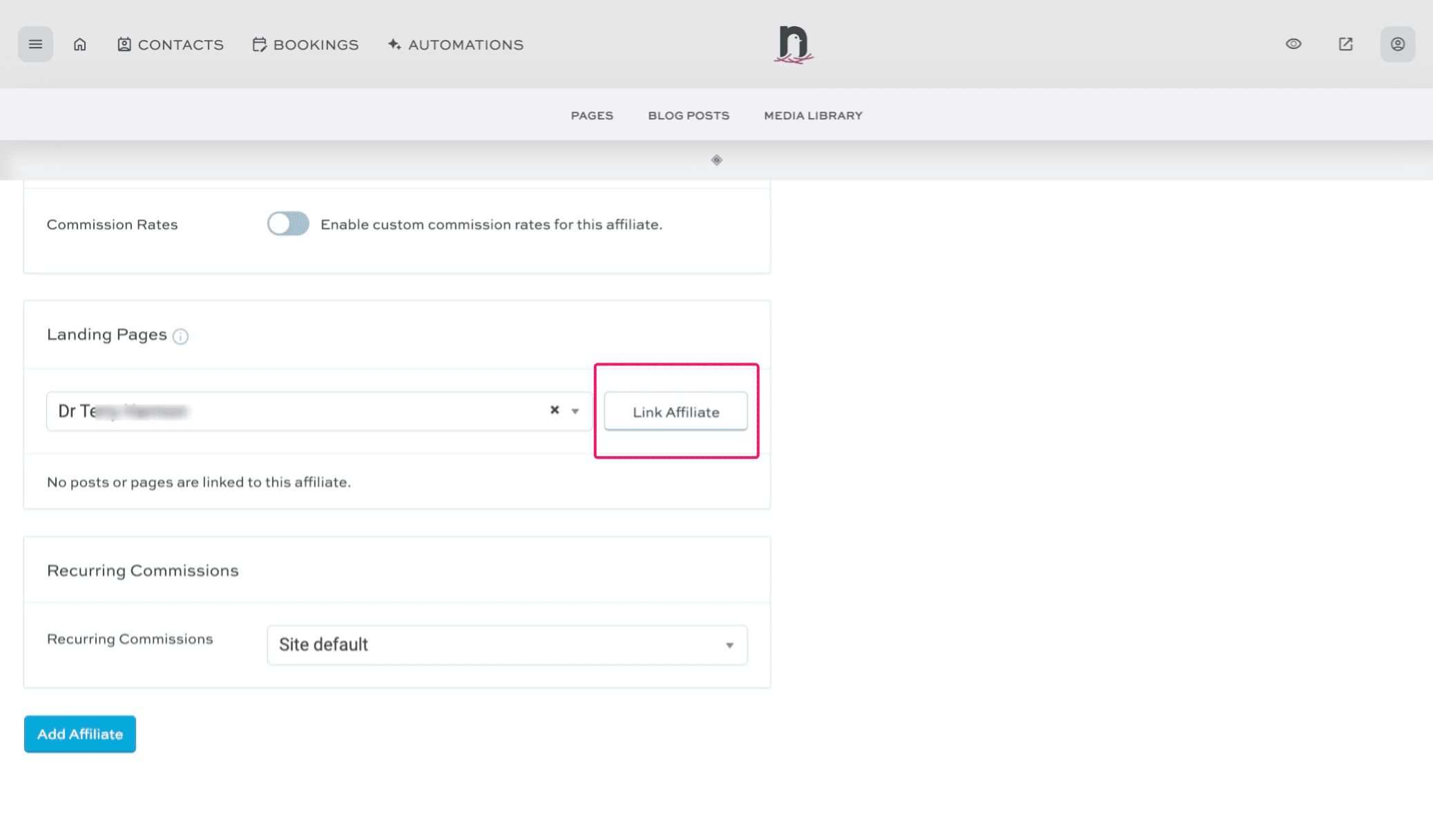 Click on "Link Affiliate"