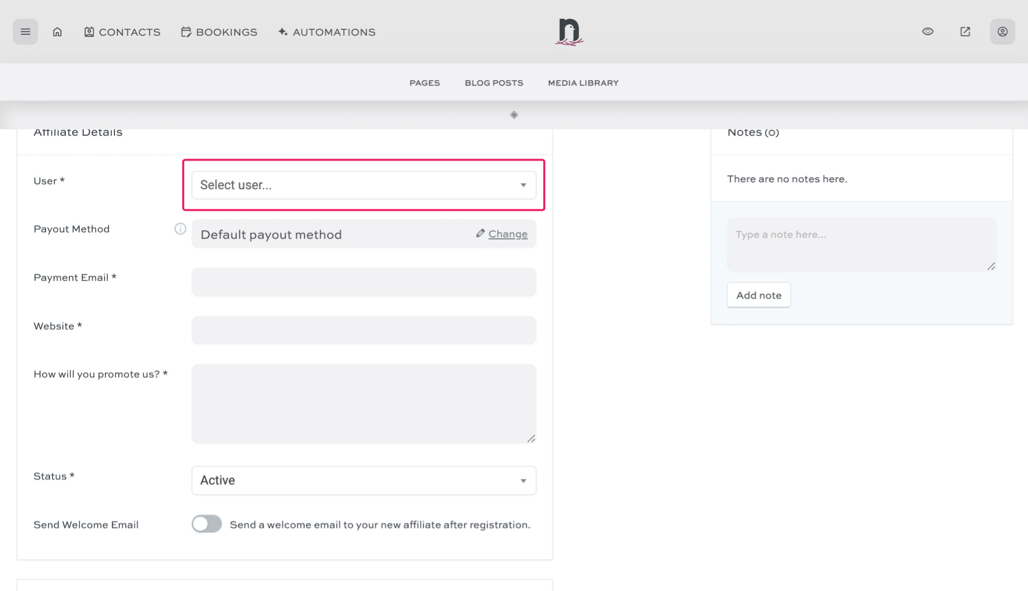 Click on the 'Select User...' drop-down/