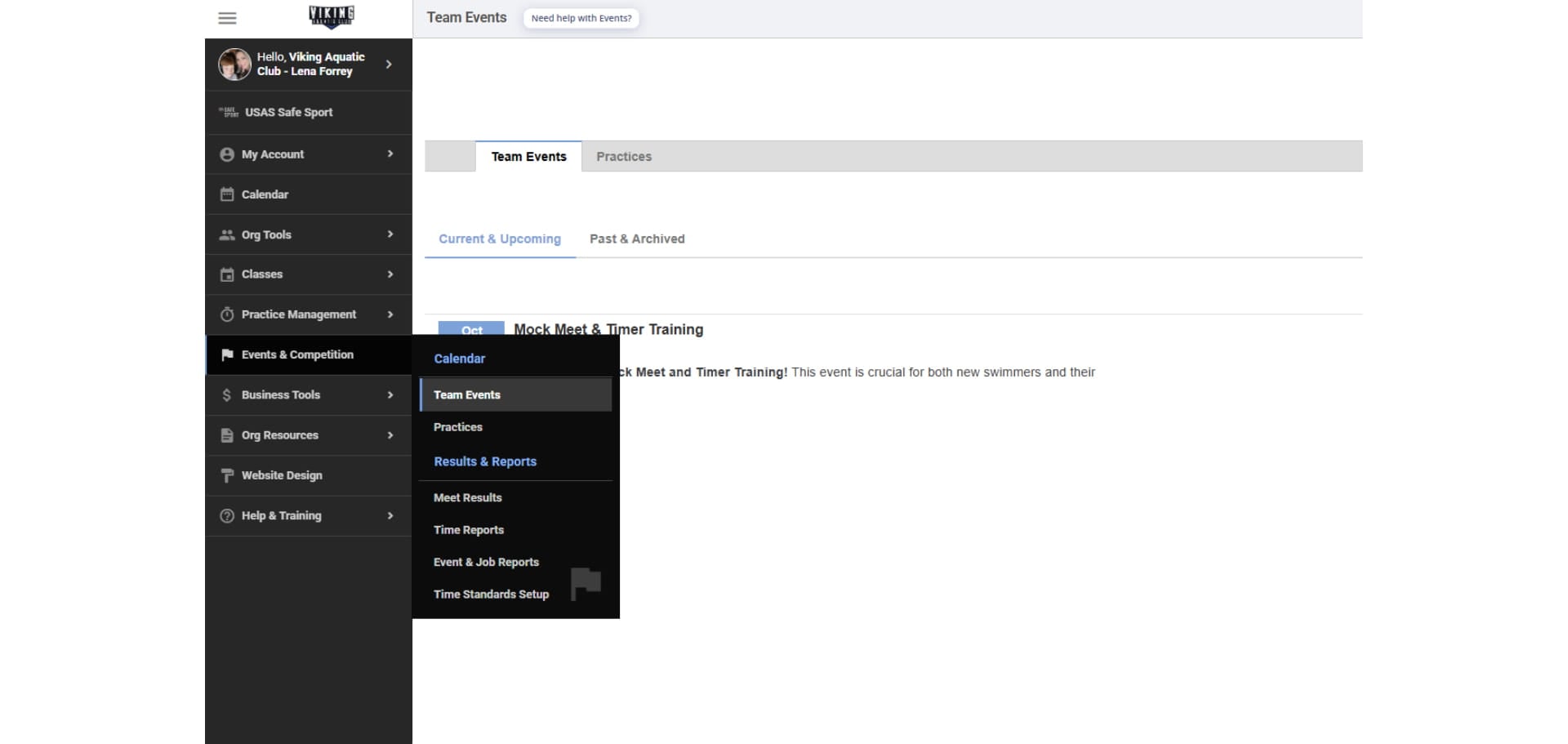 Using the side menu navidate to Events & Competition > Team Events Which will open the list of all upcoming meets that are available to register for. 

*We will always notify you when registration has opened for a meet. This can be anywhere from a few weeks before up to the week of if it's a meet we are hosting. 