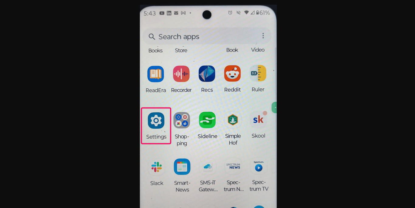 Navigate to your "apps" by swiping up on any screen. Locate "Settings" by using the search bar or scrolling. Tap on "Settings" to open it.