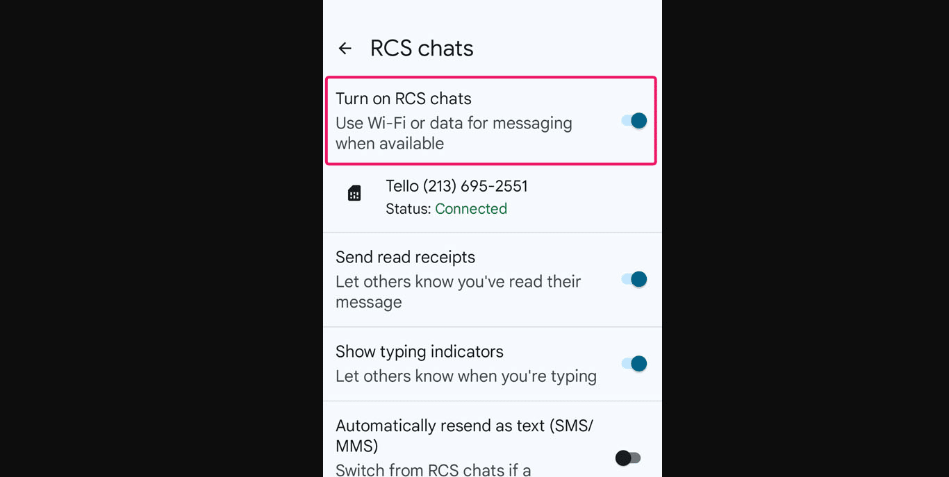 Toggle "Turn on RCS chats" to off.