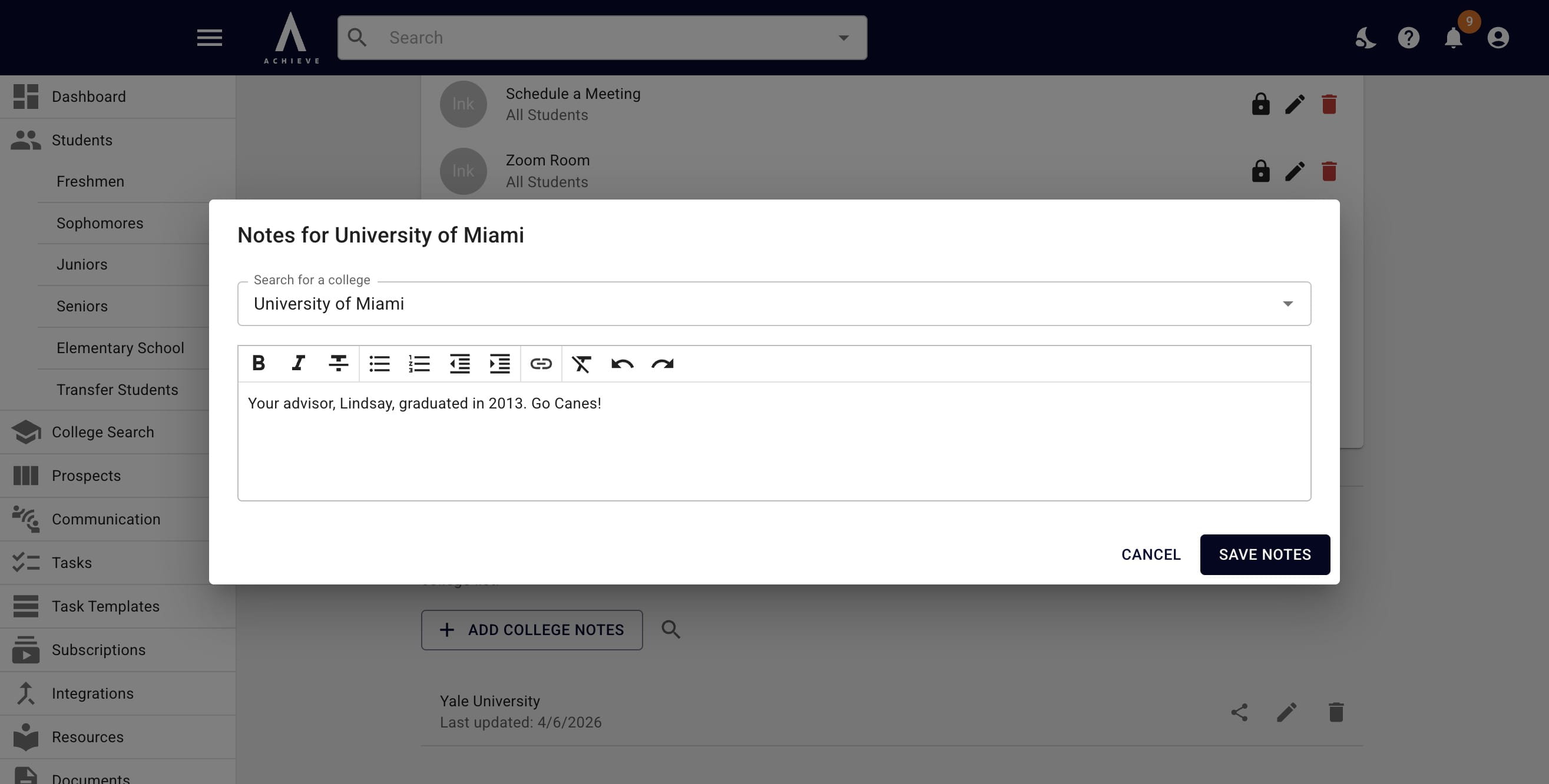 Click on **Save Notes**