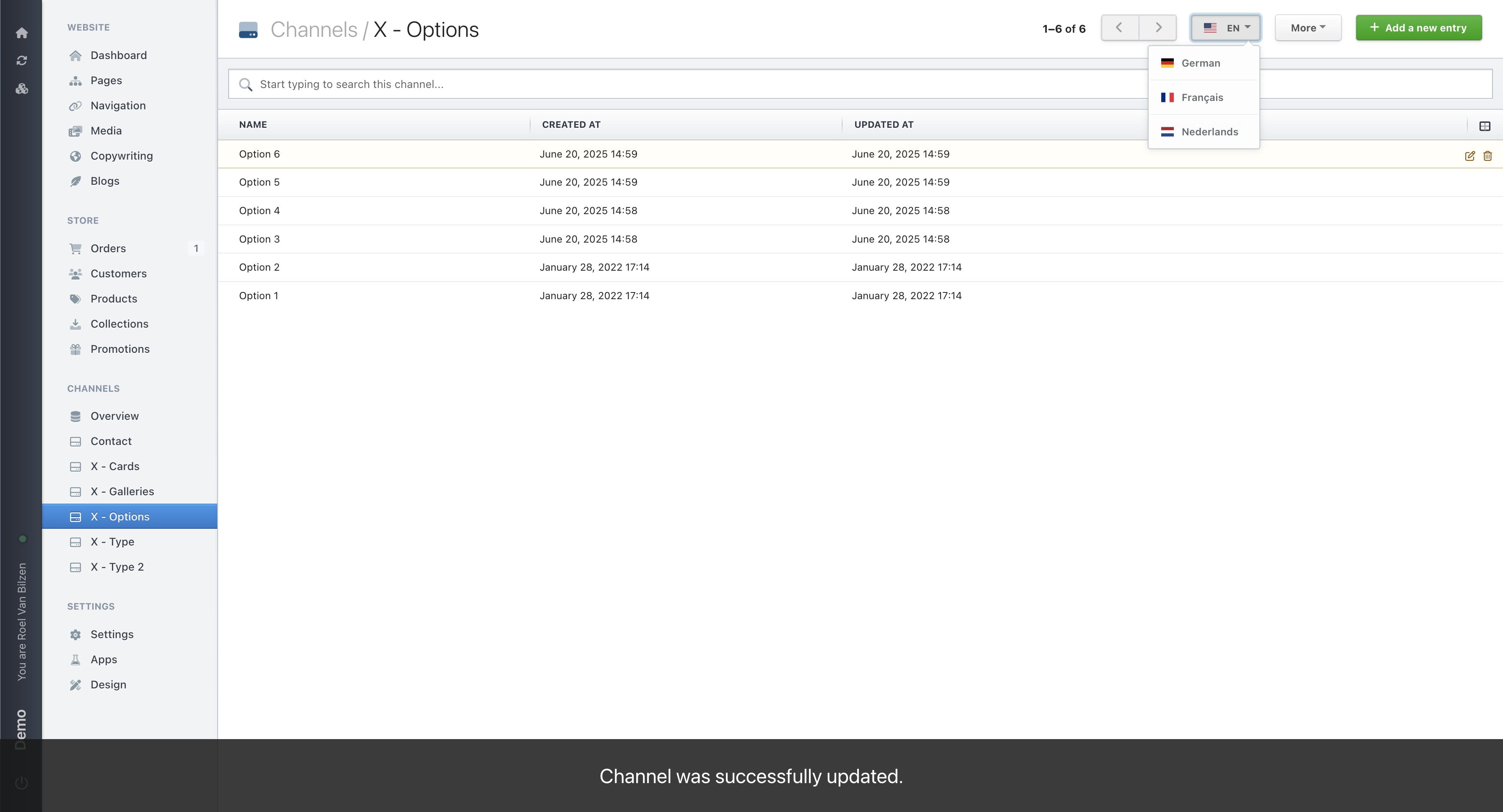 The dropdown is also visible for an entry