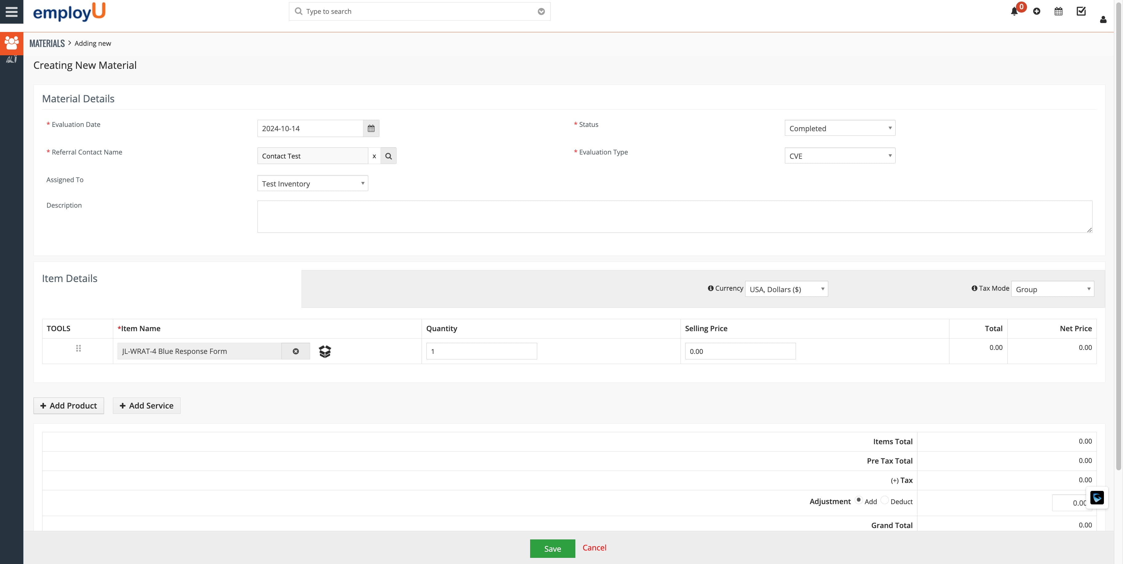 Let's add another test. Click 'Add Product'.