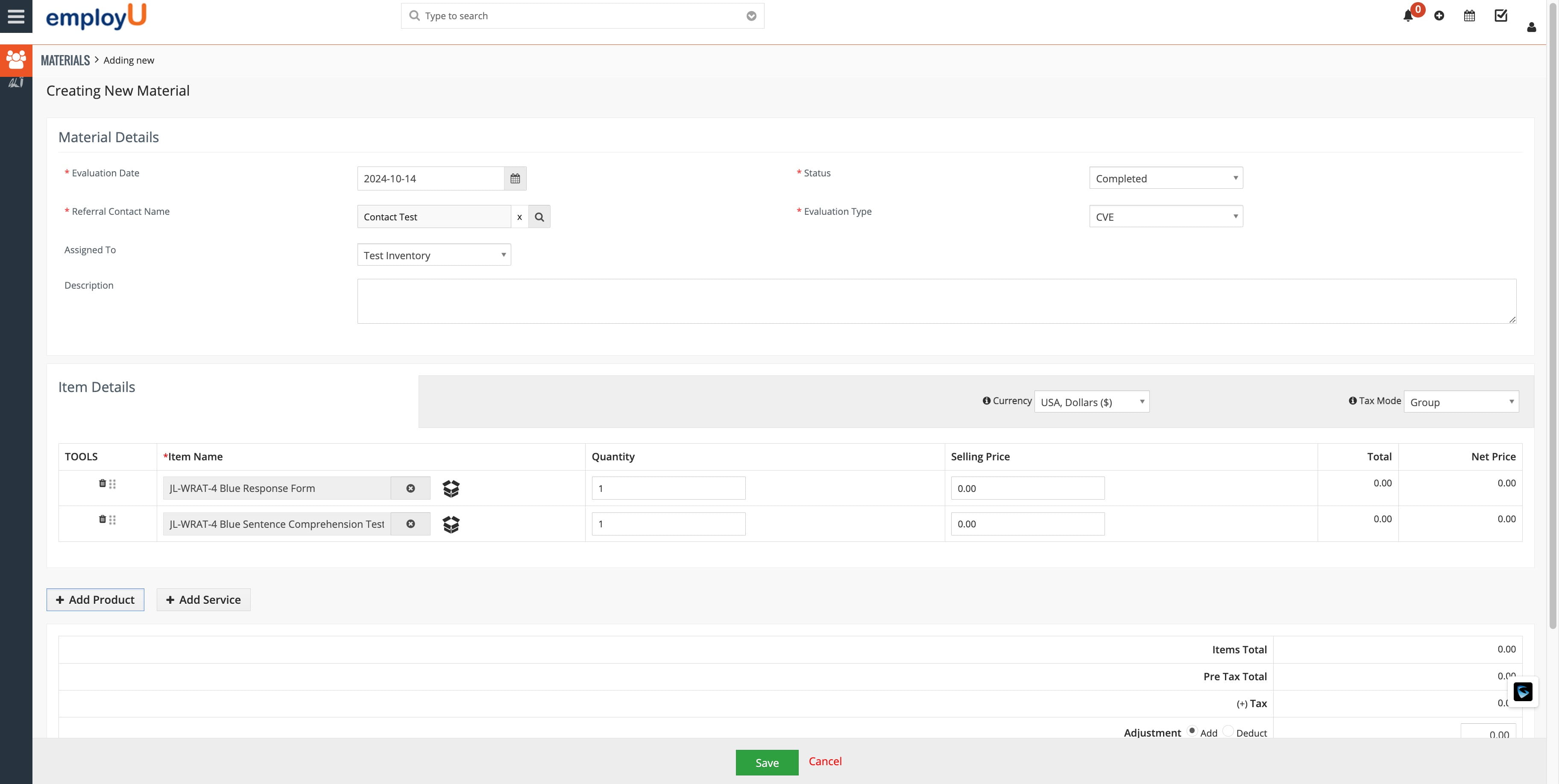 Let's add another test; this time, we'll search for an SDS Online code.