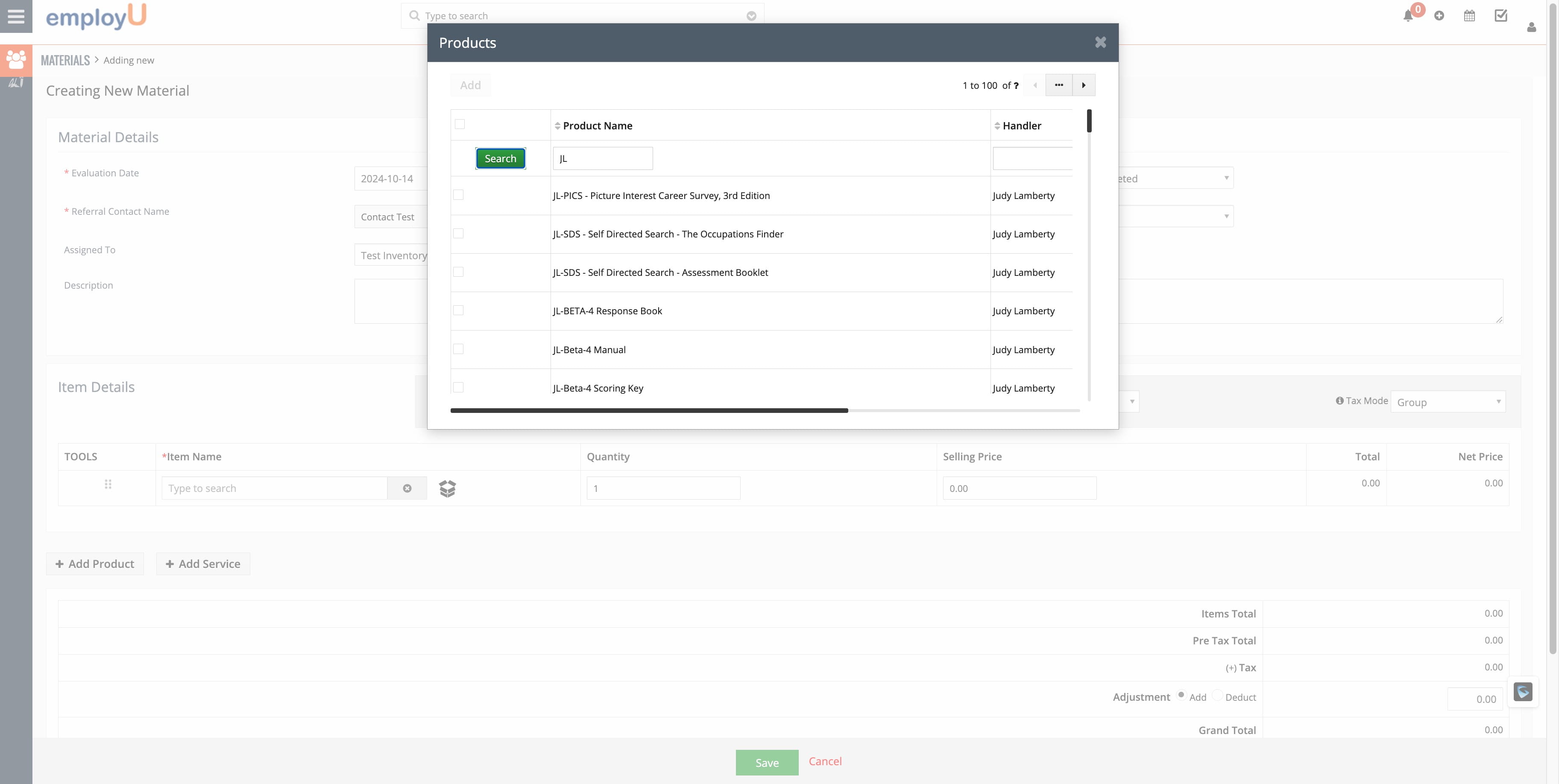 Enter the first letter of your first and last name, then click 'Search' to find your test inventory.