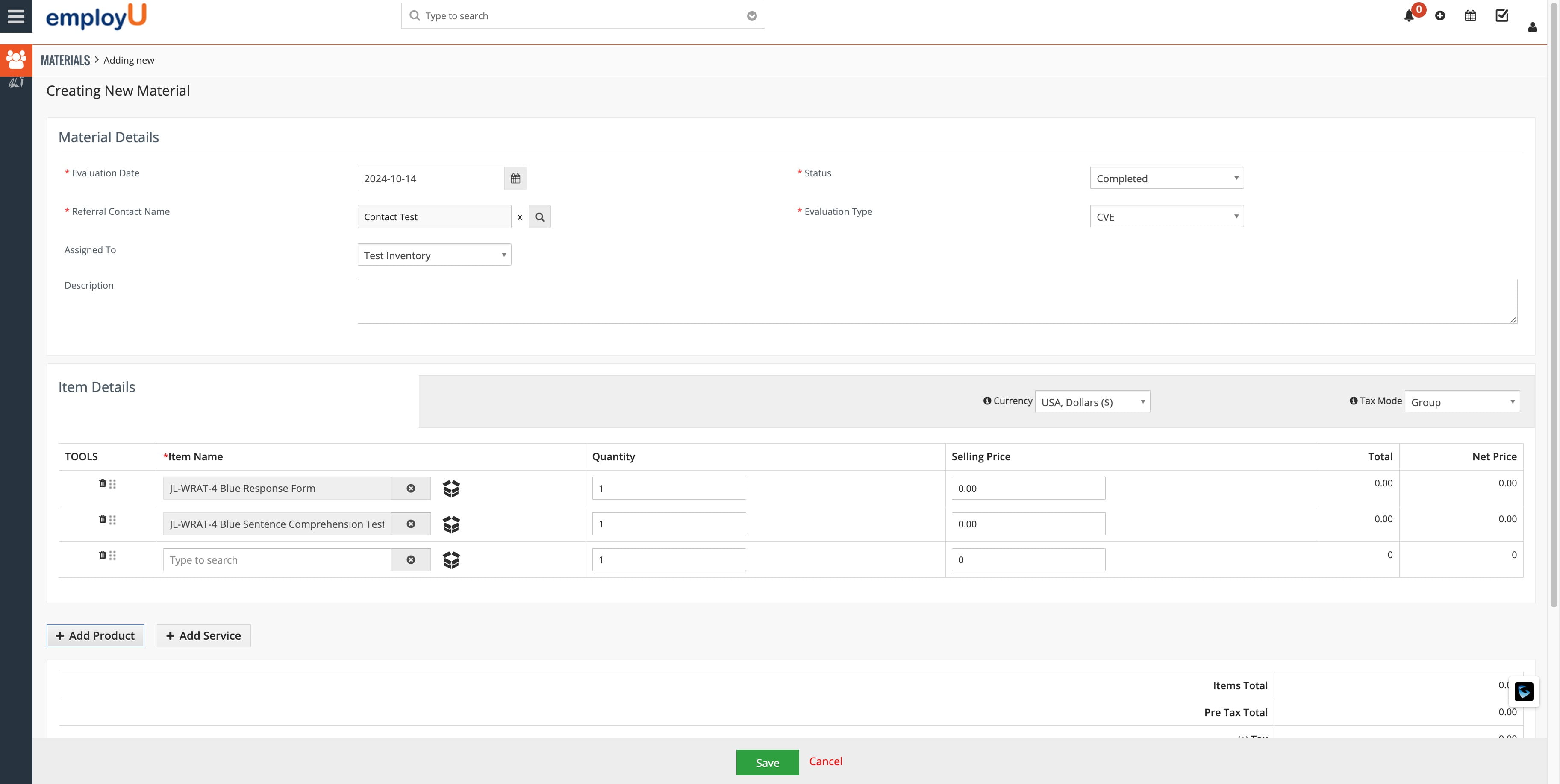 Click the icon to search for the test.