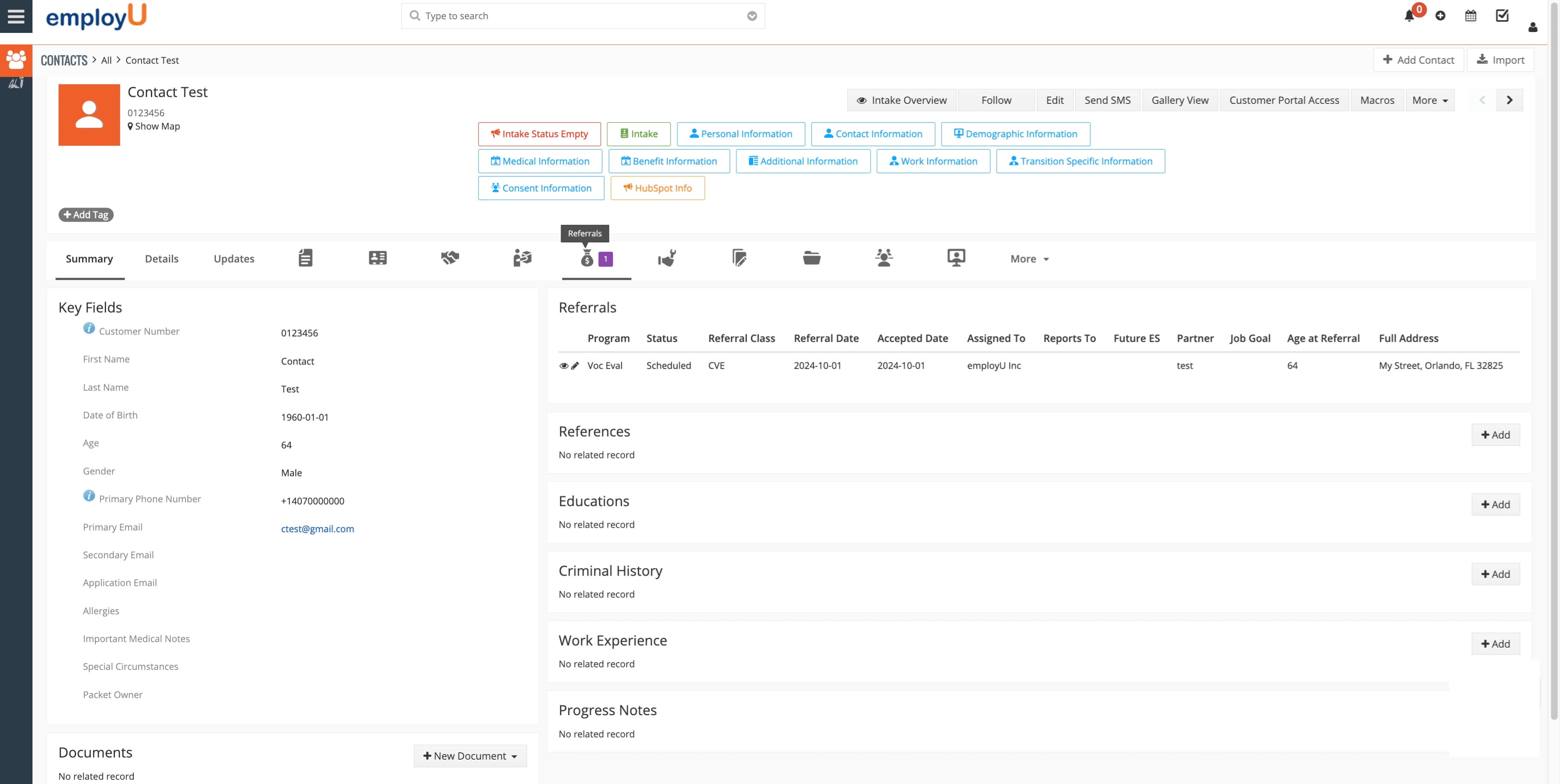 Navigate to the Referrals area.
