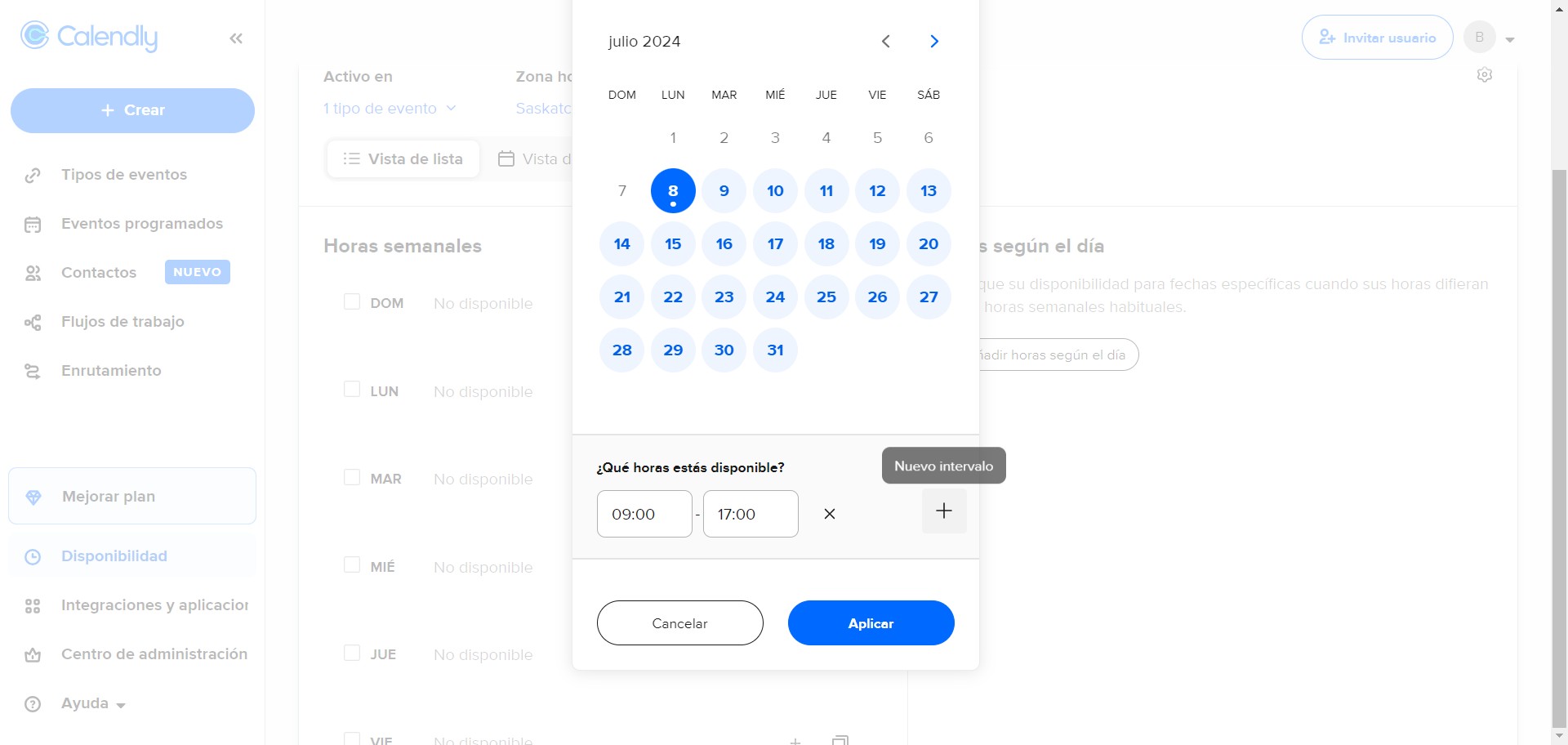 Como se indicó, en nuestro ejemplo lo realizamos por día. Por lo tanto, seleccione la fecha específica y luego haga clic en "Incluir horas". Con el botón "+", puede agregar horarios y modificarlos a su gusto.