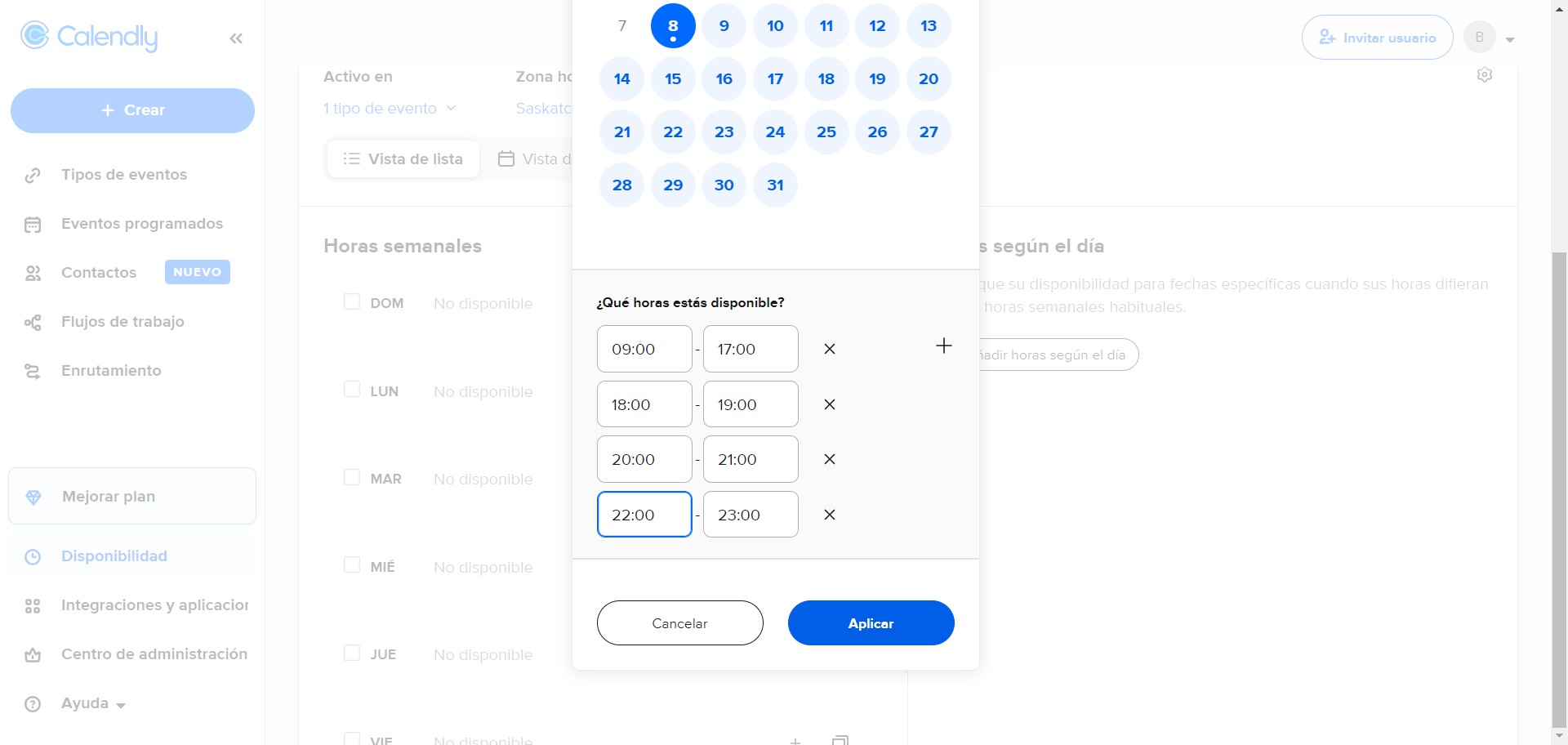 Una vez incluidos los horarios, dar click en "Aplicar".