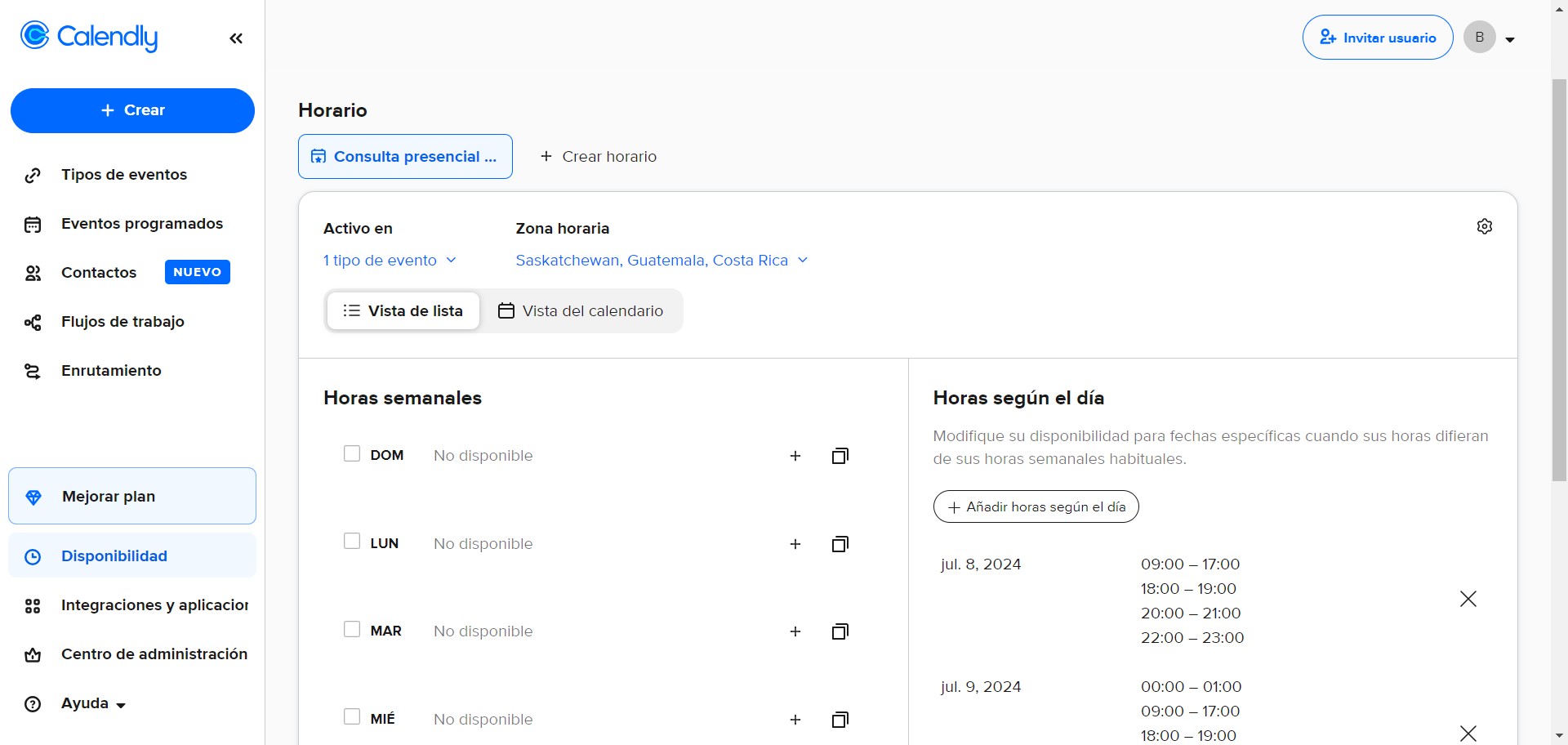 Si hace click en "Vista del calendario", se visualiza la información que usted ha incluido de manera actualizada.

