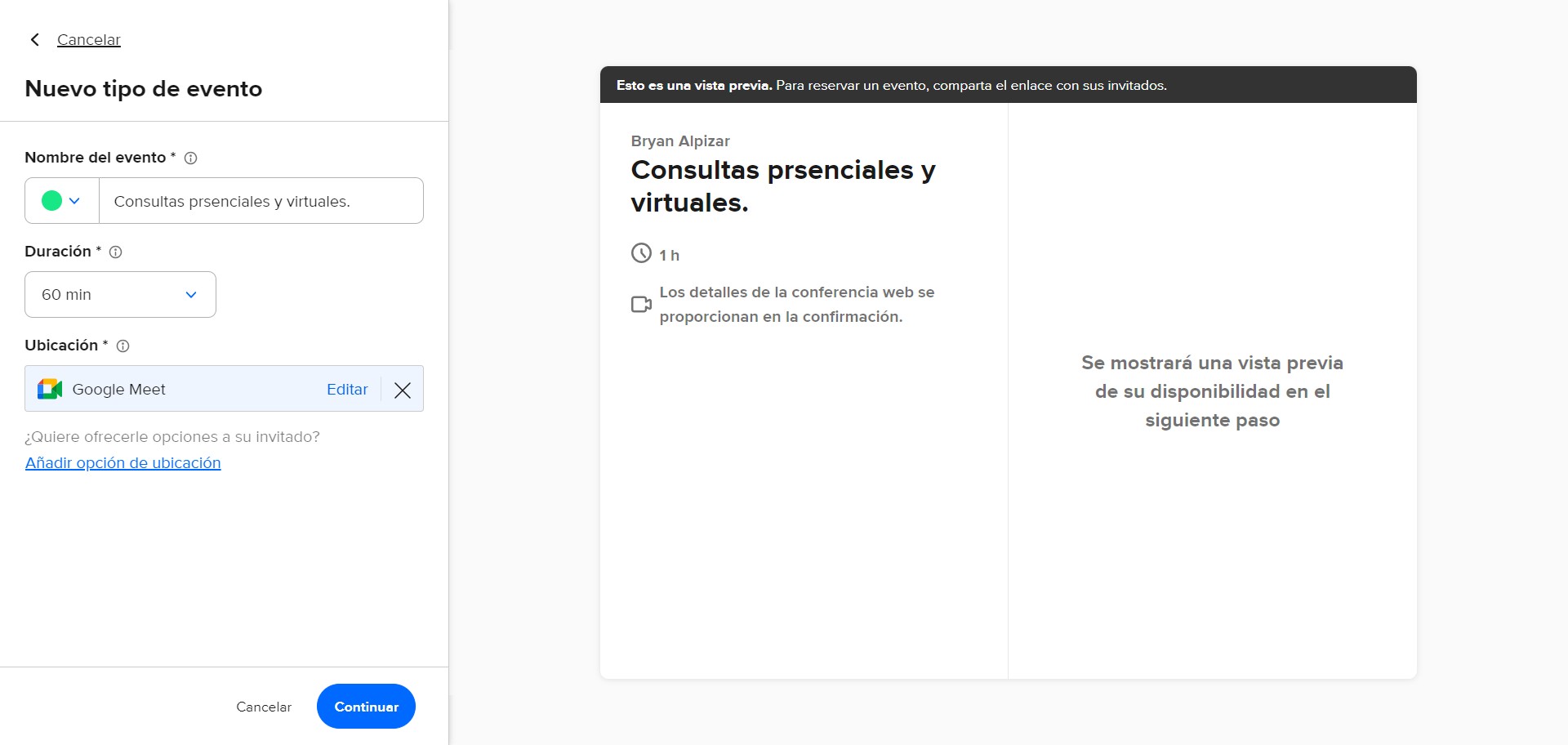 Click en "Añadir opción de ubicación", podrá seleccionar otras maneras de comunicación de la consulta. 