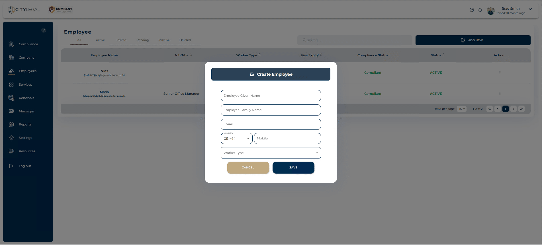 Fill in the employee details and click 'Save'.
