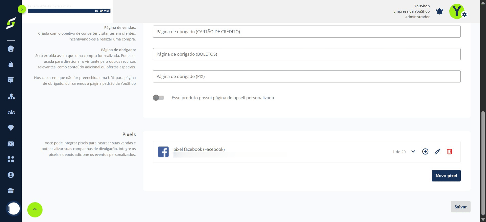 Pronto! Seu pixel foi configurado com sucesso e já está pronto para uso.