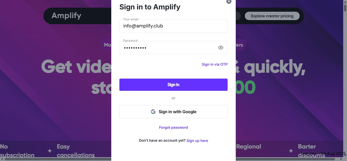 Enter your credentials and click on "Sign in"
