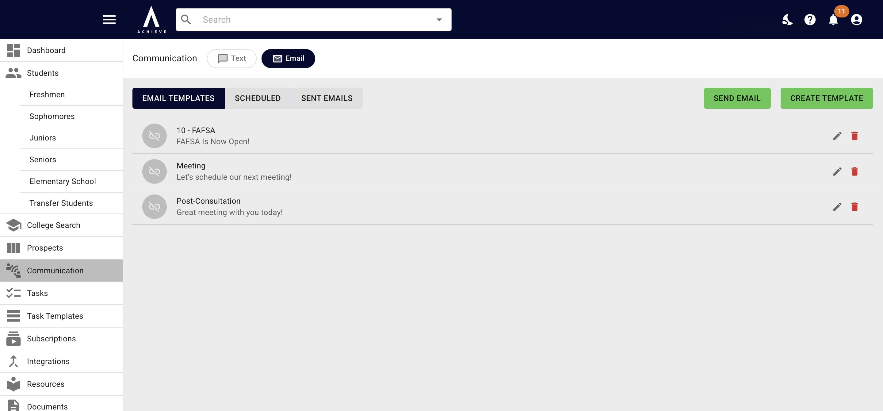 You will now see your new template listed under the **Email Templates** heading. 