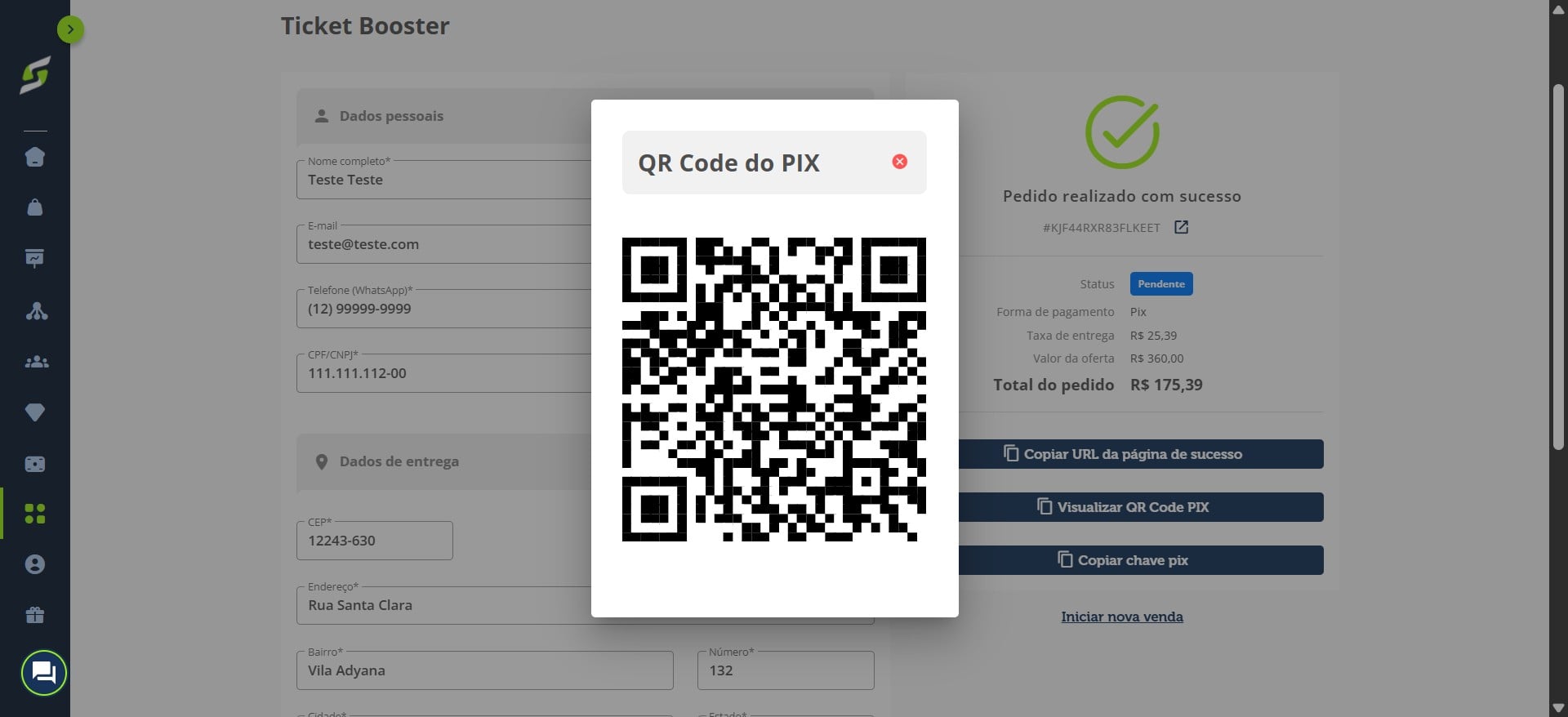 O QR Code será exibido para que você possa encaminhá-lo ao cliente.