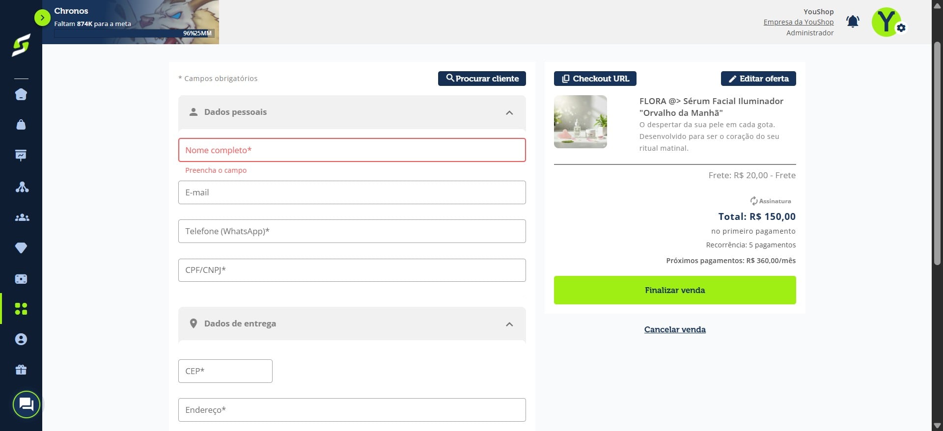Ou, se preferir, clique no botão “Procurar cliente”.