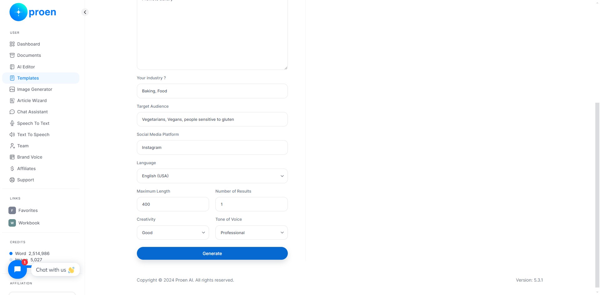 Click on "Generate"