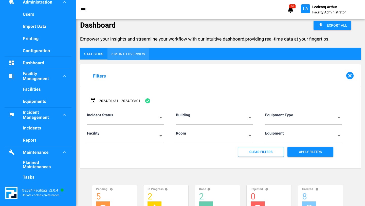 Click on "6 Month Overview" to see statistics of the past 6 months