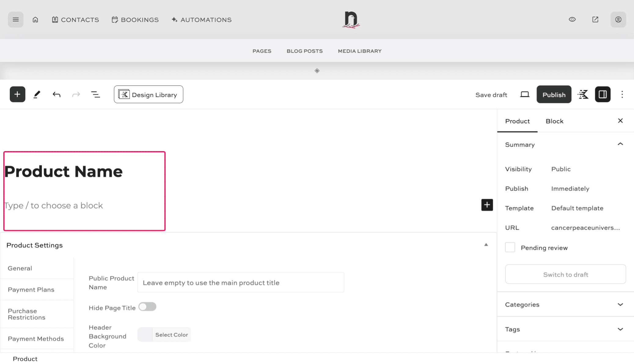 Type the name of your product.  Then type any details you'd like to provide on the product page.