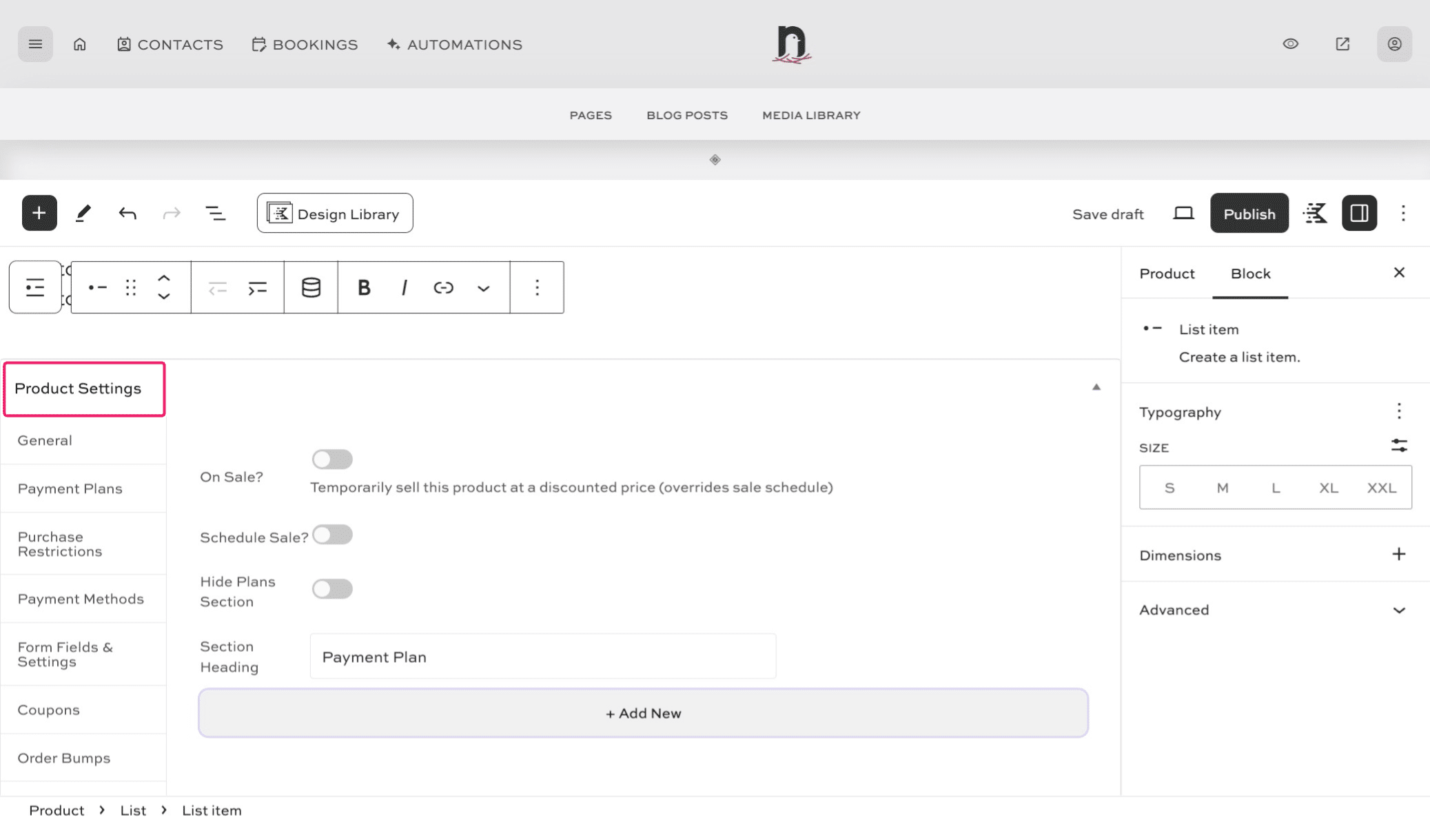 Scroll down to the Product Settings area and click the "+ Add New" button