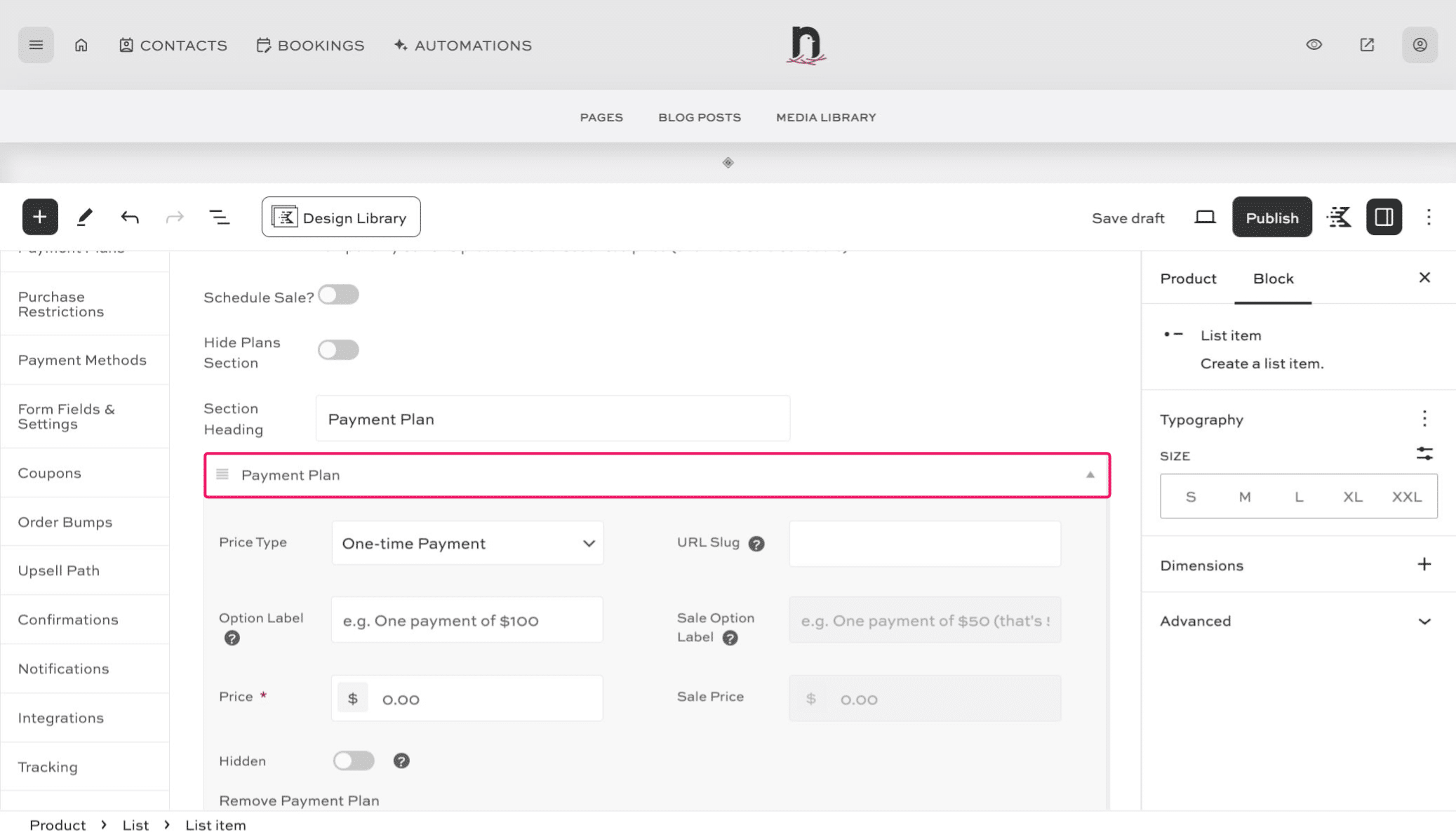 Click "Payment Plan" (this is where you'll add your product's pricing)