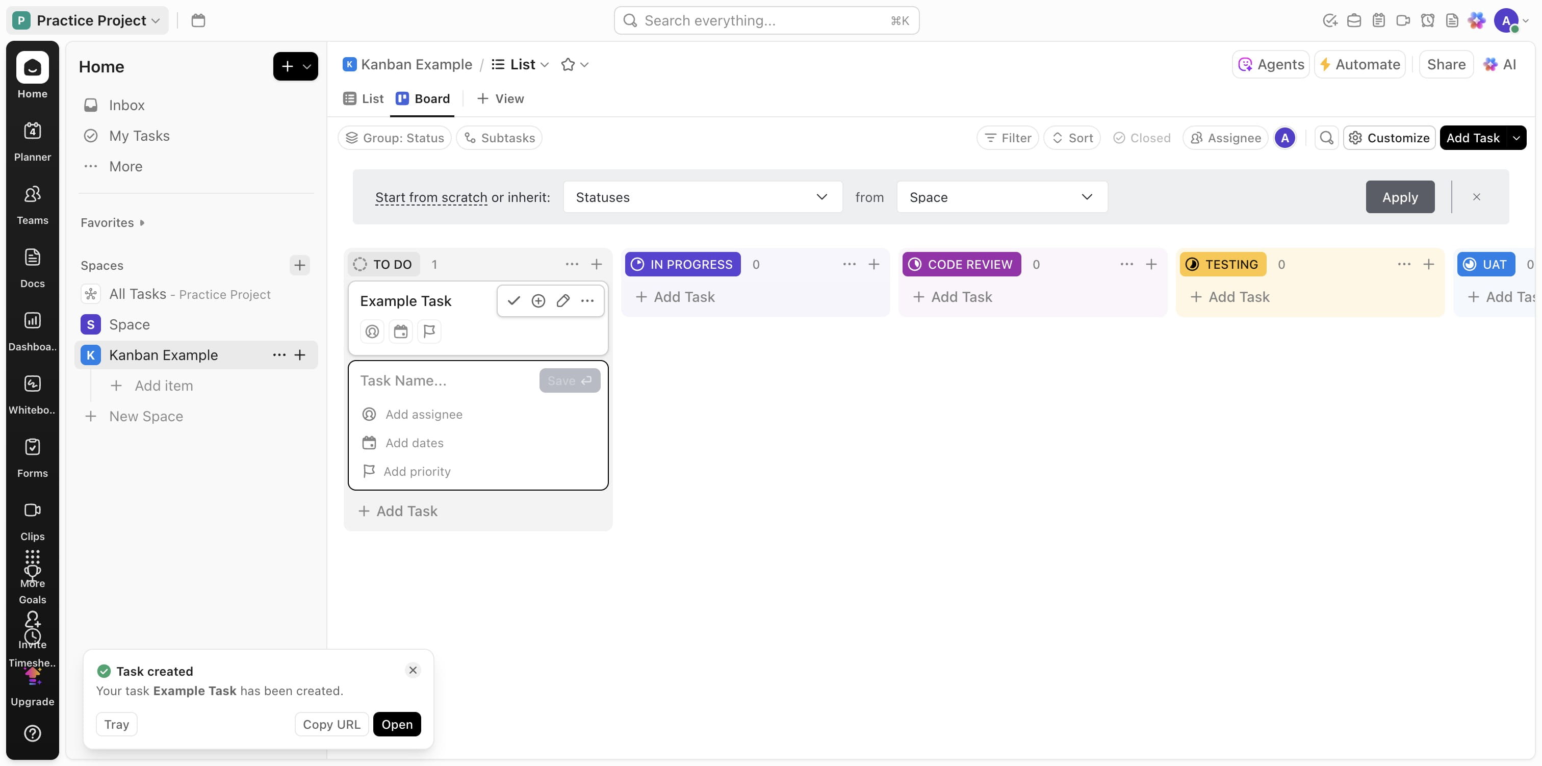 Open the task created