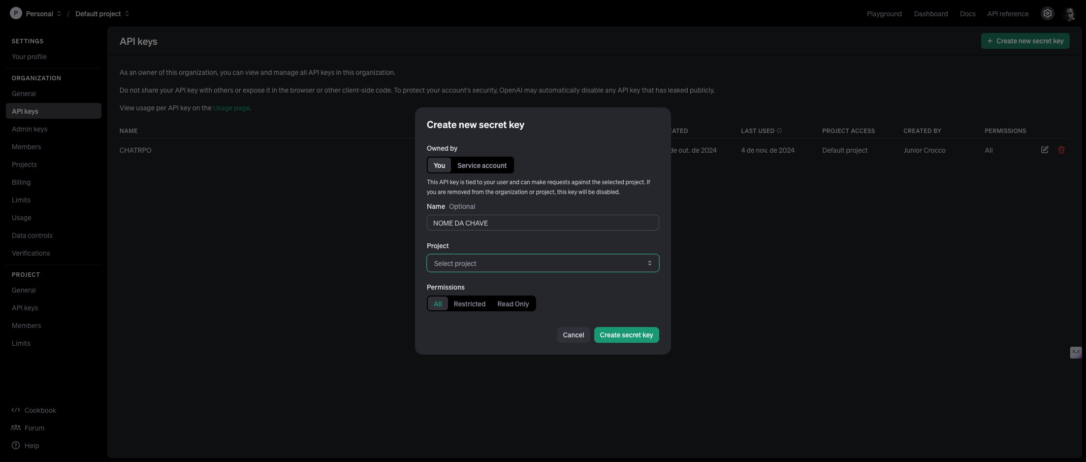Click on "Create"