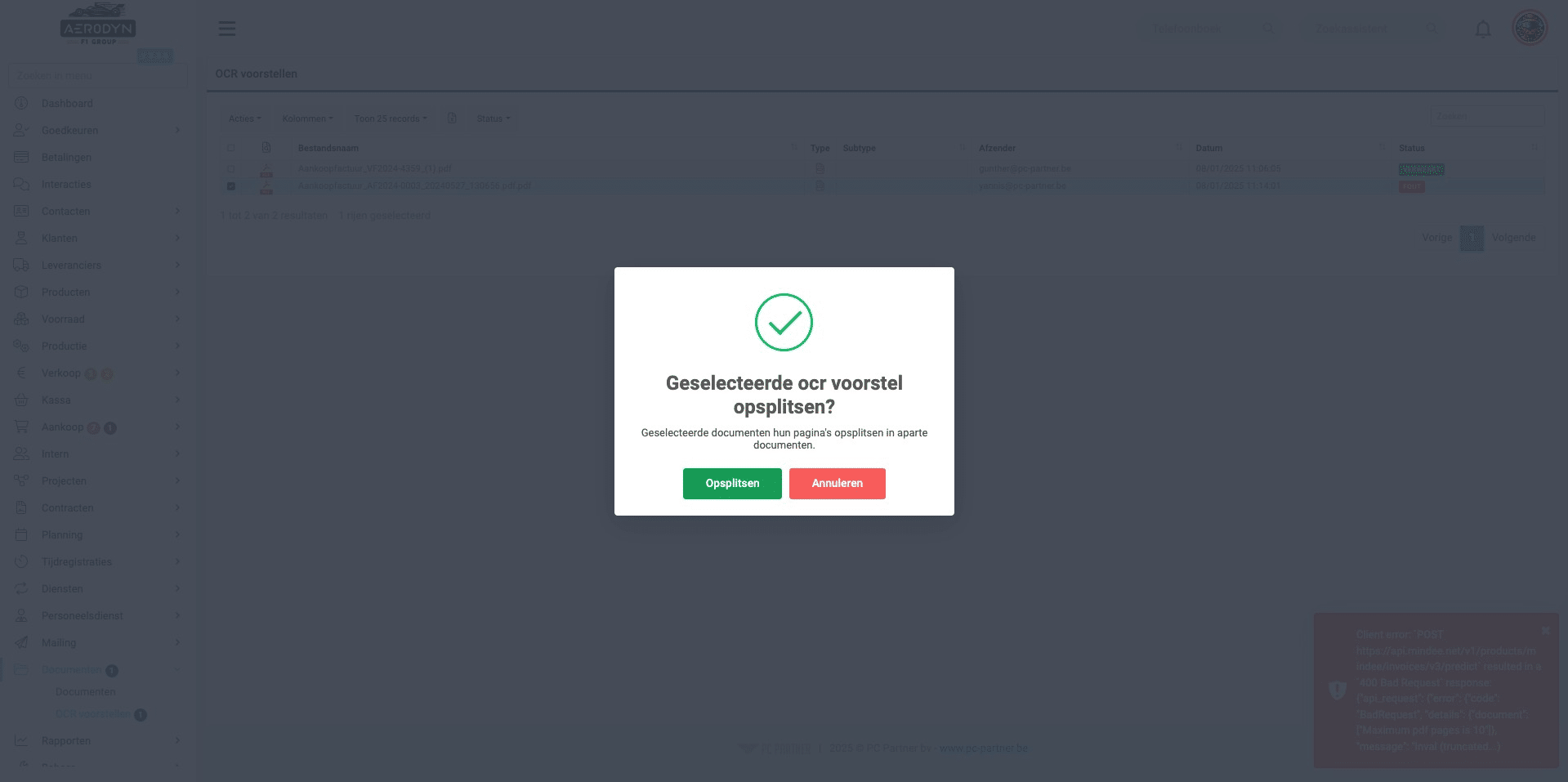 Klik op "Opsplitsen"