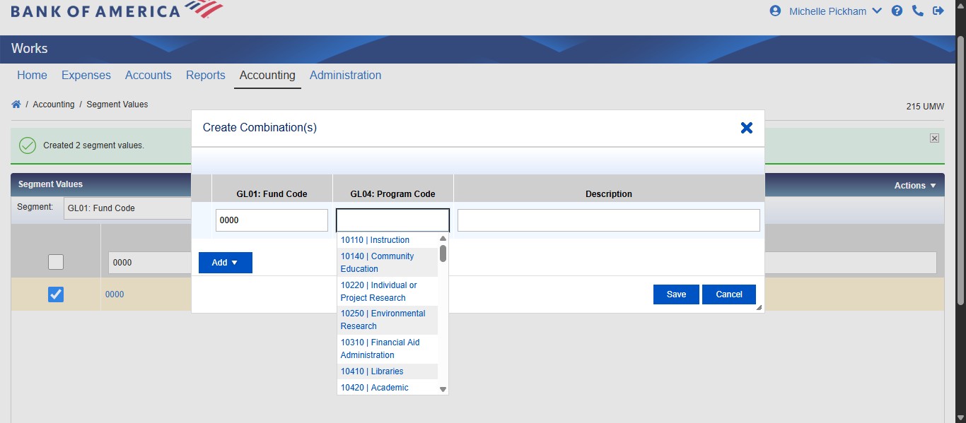 Enter the paired program code based on the email from the Director of Accounting or designee.