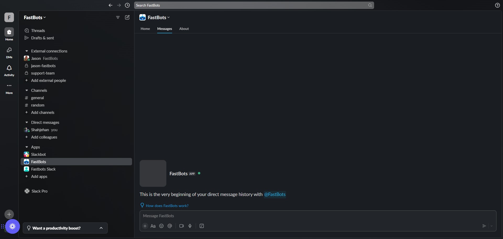 Send a message to your chatbot. In this case, I will send "Hi" to check its response.