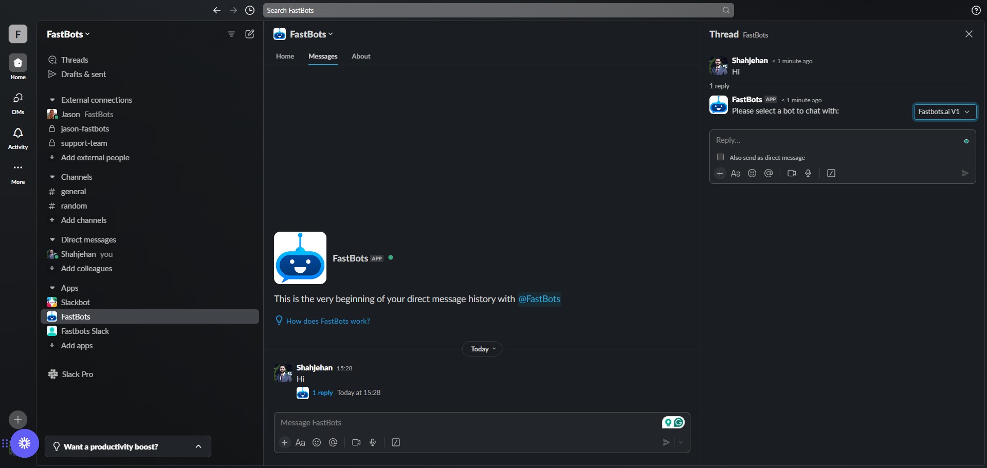 After selecting the chatbot you can start asking it questions and it will provide answers.