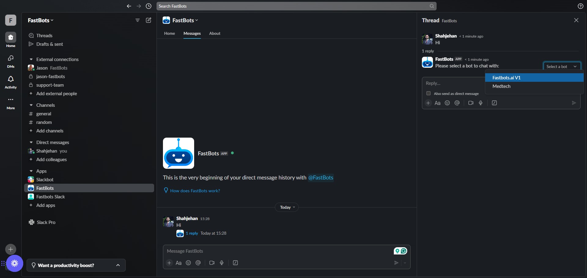 Choose the chatbot you wish to interact with.