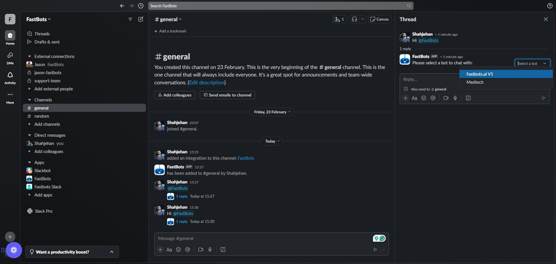 Open the bot's reply and select the chatbot you'd like to chat with.