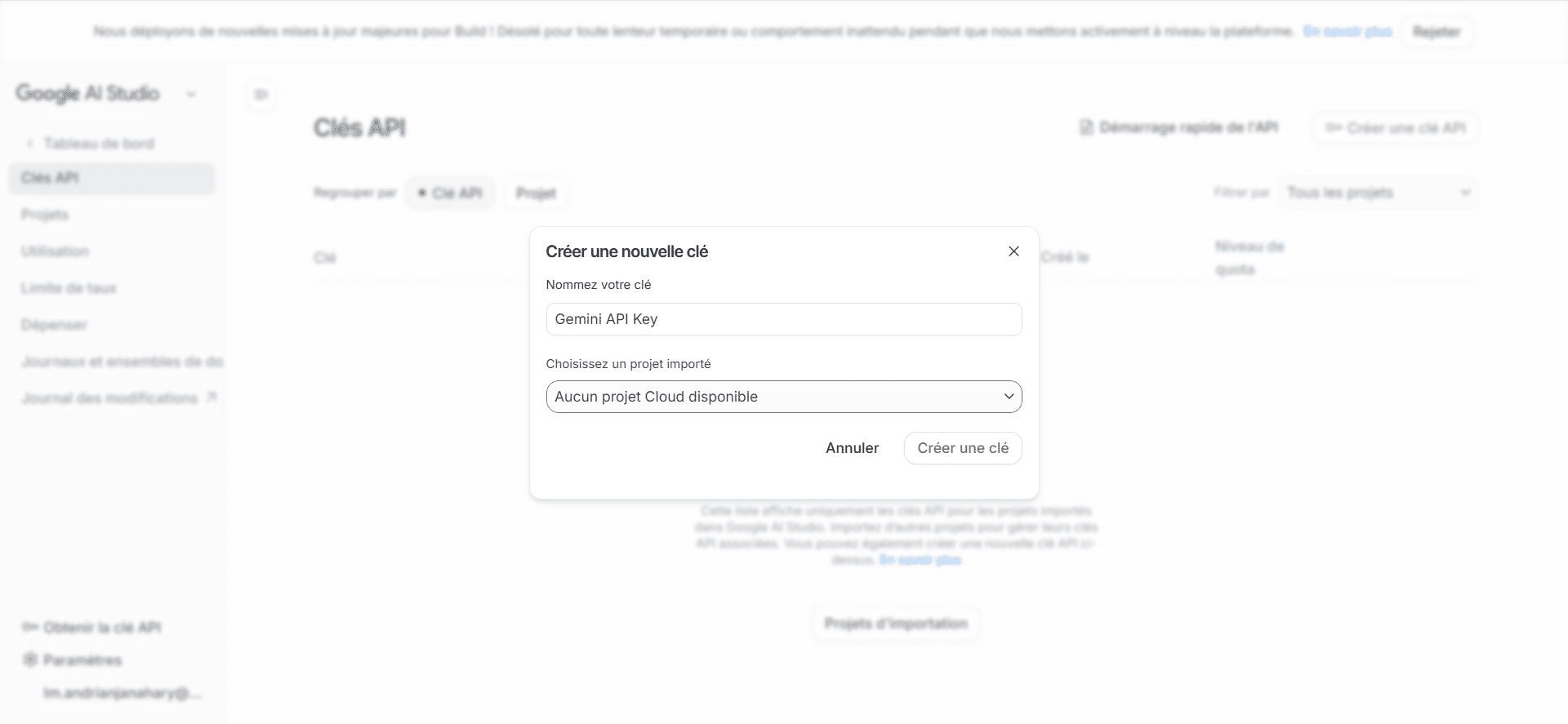 Une fois que vous avez nommé votre clé et sélectionné votre projet Cloud, cliquez sur le bouton de validation pour créer votre clé qui sera immortelle si elle est protégée par le système de recharge automatique.