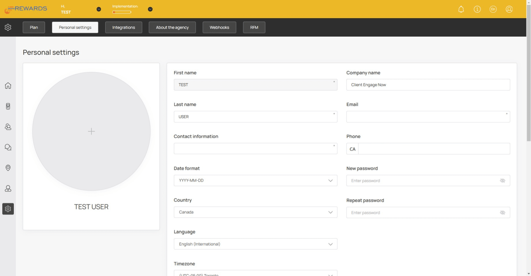 Here you can edit your personal settings and information.