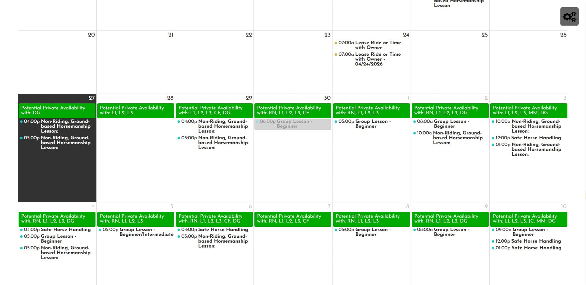 Click on a date with "Potential Private Availability" with: RN, JW, DG, MM or CF.  Do not select a date that only shows L1, L2 or L3