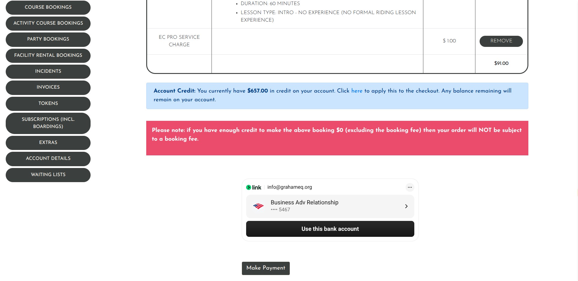 Continue with the checkout process.  You cannot book additional lessons until you have had the intro lesson and the instructor assigns you a grade.