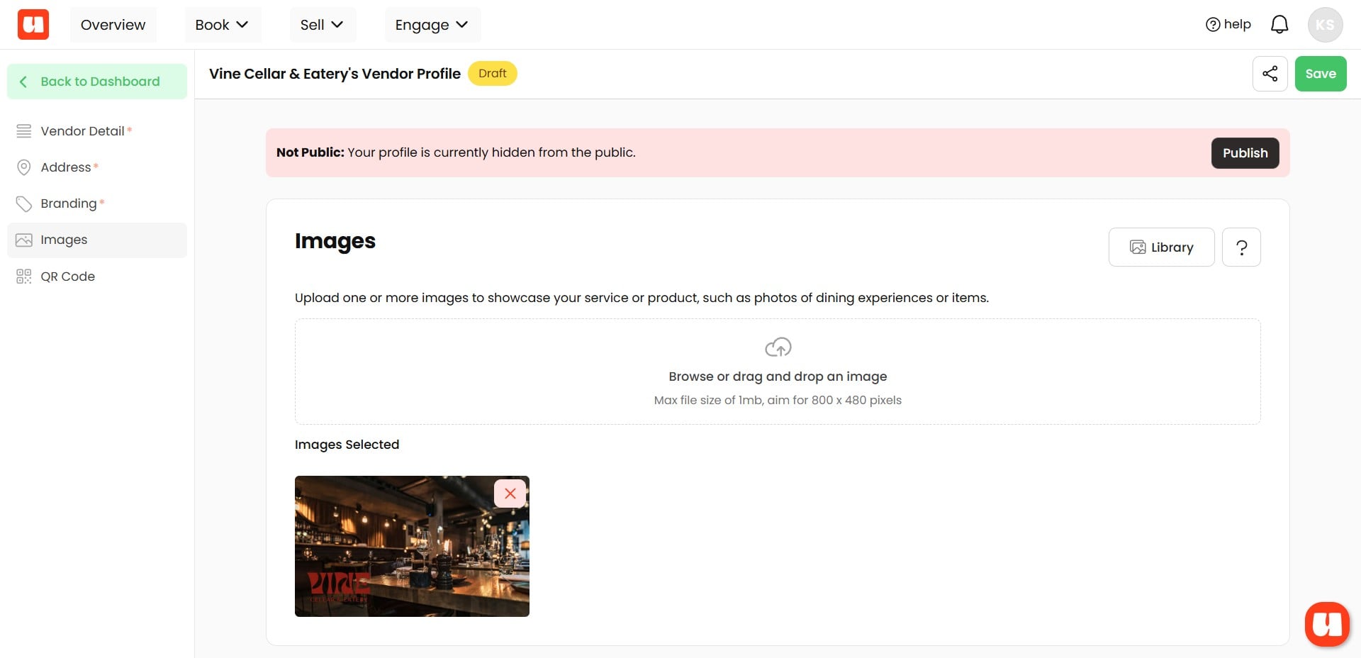 Add Images to show your venue or other aspects of your organisation. You can add as many as you like.