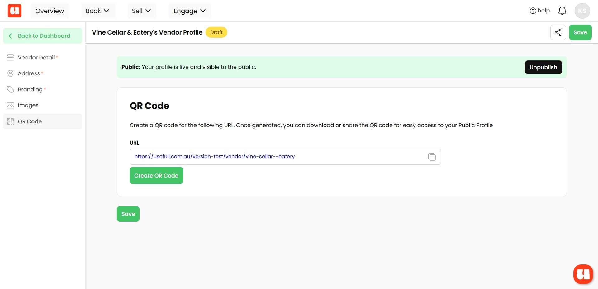 As you can see from the green banner, your profile is now visible online, and you can copy the URL or create a QR code to share it. 