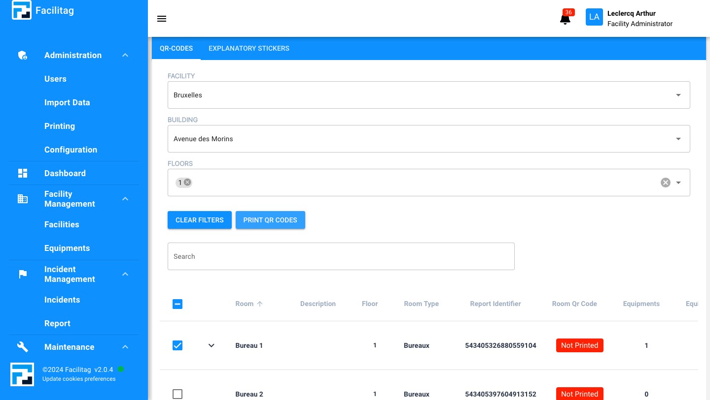 Click on "Print QR Codes"