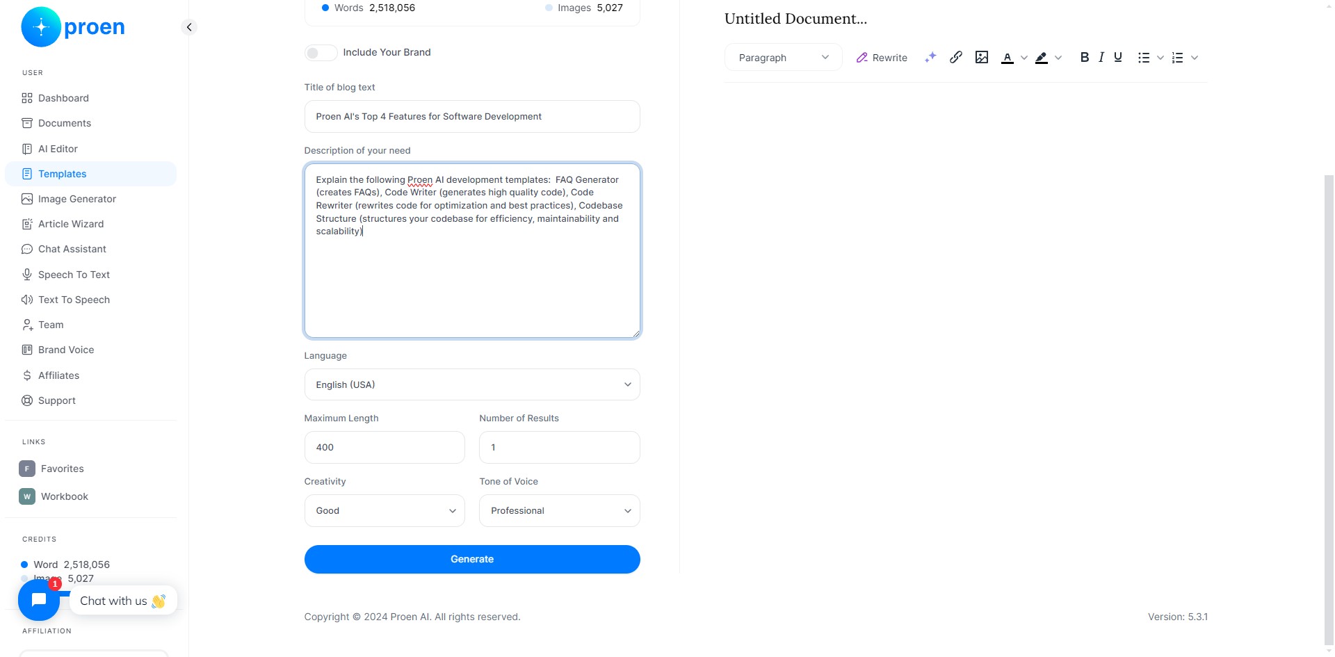 **Optional**: curate the content that will be generated