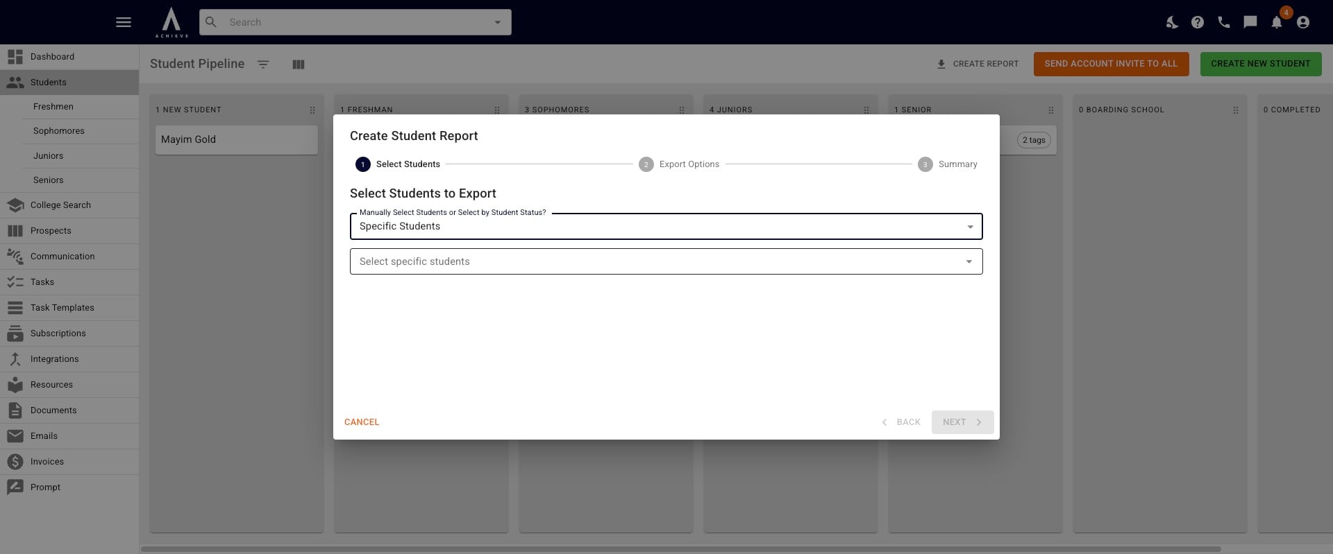 If you choose **Specific Students,** a drop-down list of your students will appear.