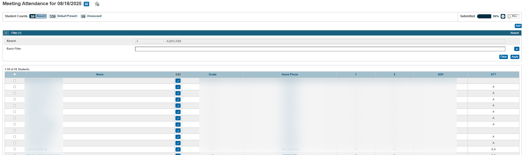 Click on the PENCIL icon next to the students' name you want to edit