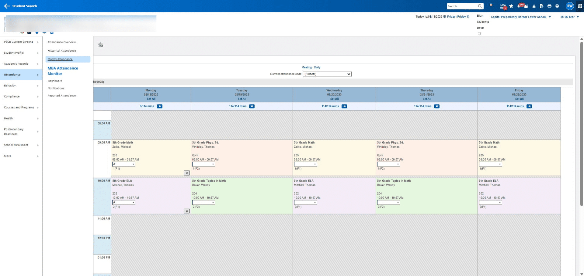 Click on "Modify Attendance"