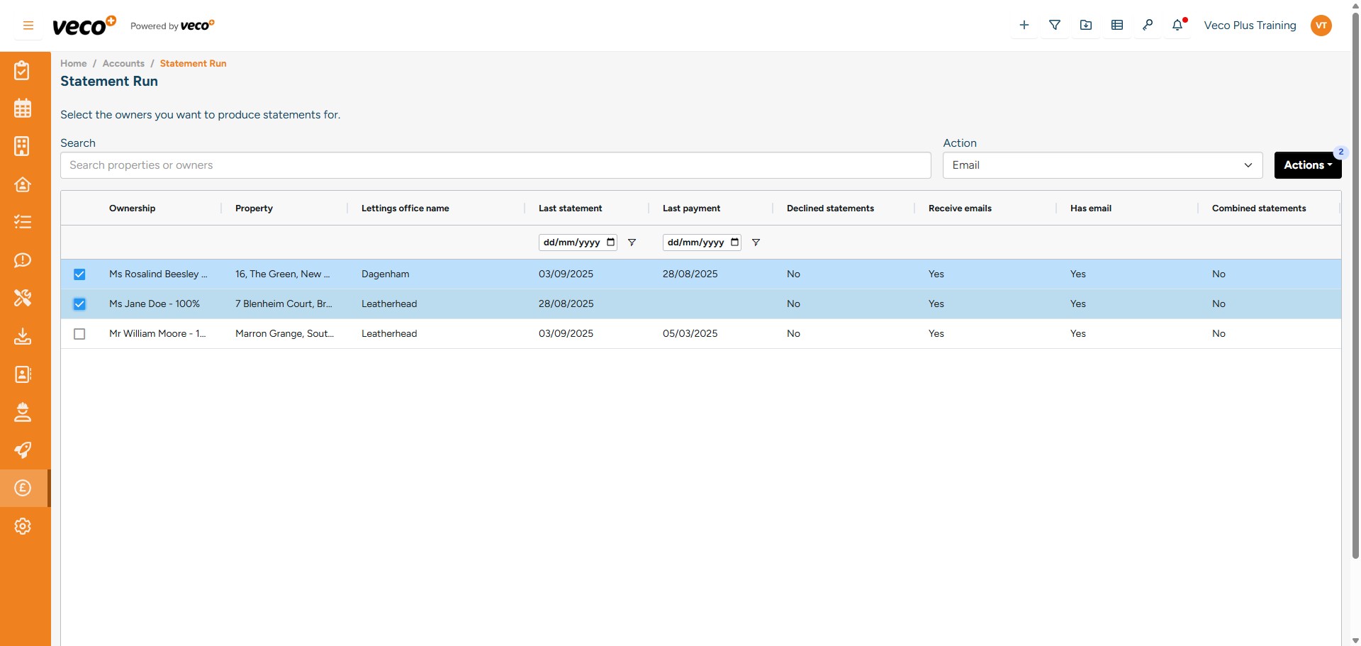 Or, if you would like to process all Statements, select 'Actions' then 'Select all'
